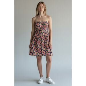 Zara 100% Cotton Rare Strapless Floral Y2K Midi Dress | Made in Spain | Sz M
